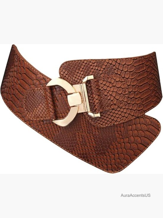 Wide Elastic Stretch Waist Belt with Gold Interlock Buckle main image 4
